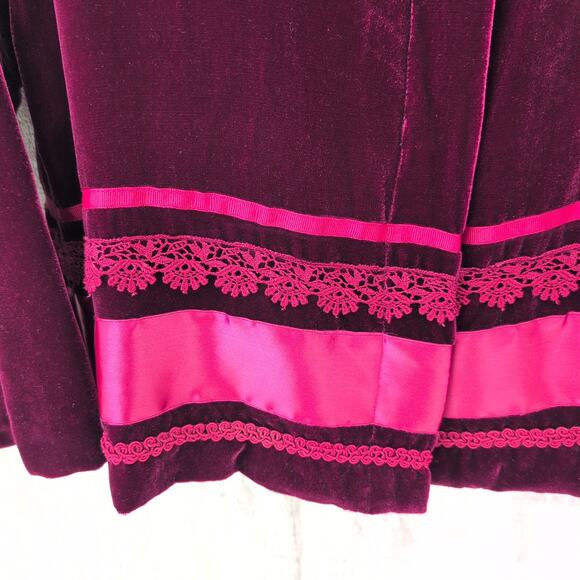 Eclectic Vintage Coldwater Creek Velvet Silk Crimson Button Up Top Women's Large - Picture 3 of 10